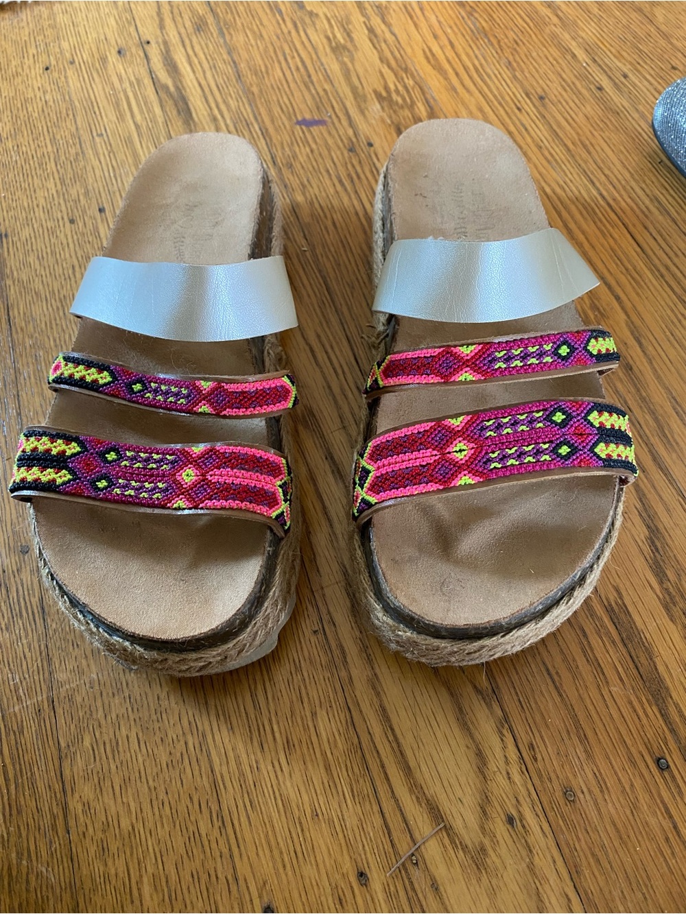 Woven Strap Platform Slide Sandals - Pink Pattern